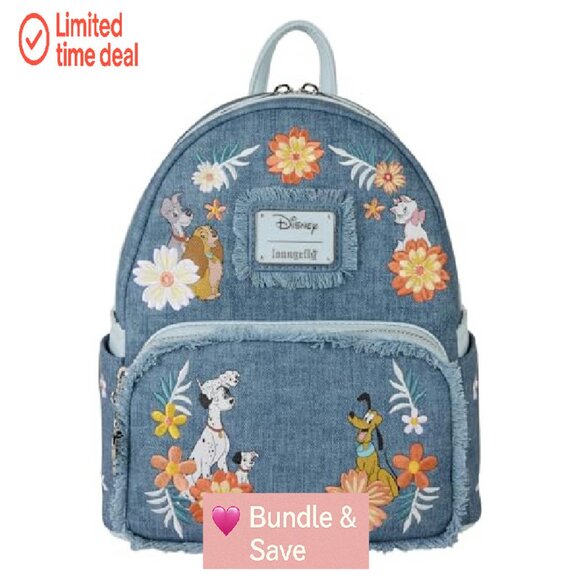 Mini Denim Fringe Backpack with Disney Pets Embroidery - Picture 2 of 6